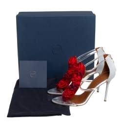 مملوكة مسبقًا Malone Souliers Grey Leather And PVC Rose Embellishment  Ankle Strap Sandals Size 39