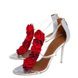 مملوكة مسبقًا Malone Souliers Grey Leather And PVC Rose Embellishment  Ankle Strap Sandals Size 39