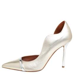 Pre Owned Malone Soulirs Metallic Silver Grey Leather  Morrissey Dorsay Pumps Size 39