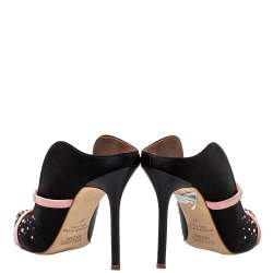 Pre Owned Malone Souliers Black/Pink Satin and Suede Crystal Maureen Mules Sandals Size 37