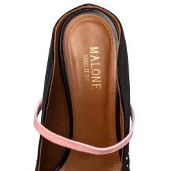 Pre Owned Malone Souliers Black/Pink Satin and Suede Crystal Maureen Mules Sandals Size 37