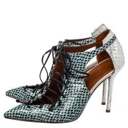 Malone Souliers Multicolor Python Montana Pointed Toe Lace Up Booties Size 37