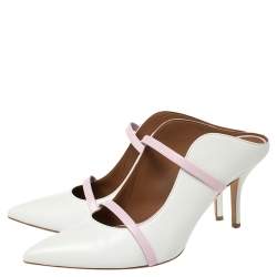 Pre Owned Malone Souliers by Roy Luwolt White/Pink Leather Maureen Pointed Toe Mules Size 40