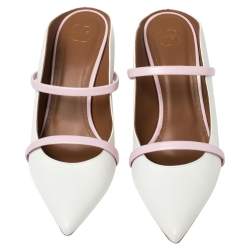 Pre Owned Malone Souliers by Roy Luwolt White/Pink Leather Maureen Pointed Toe Mules Size 40