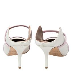 Pre Owned Malone Souliers by Roy Luwolt White/Pink Leather Maureen Pointed Toe Mules Size 40