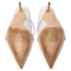 Pre Owned Malone Souliers by Roy Luwolt White/Pink Leather Maureen Pointed Toe Mules Size 40