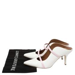 Pre Owned Malone Souliers by Roy Luwolt White/Pink Leather Maureen Pointed Toe Mules Size 40