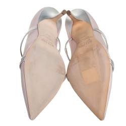 Pre Owned حذاء سلايد مالون سولييه موريين قماش وجلد فضي/وردي مقدمة مدببة مقاس 35.5