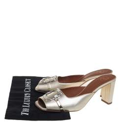 Pre Owned صندل مول مالون سولييه مقدمة مربعة مزخرف جلد ذهبي مقاس 38.5