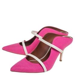Pre Owned Malone Souliers Pink Canvas Maureen Pointed Toe Mule Sandals Size 37.5