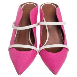 Pre Owned Malone Souliers Pink Canvas Maureen Pointed Toe Mule Sandals Size 37.5