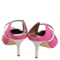 Pre Owned Malone Souliers Pink Canvas Maureen Pointed Toe Mule Sandals Size 37.5