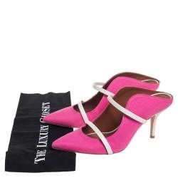 Pre Owned Malone Souliers Pink Canvas Maureen Pointed Toe Mule Sandals Size 37.5