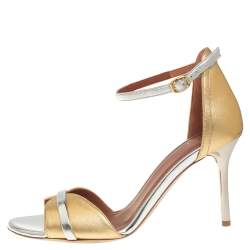 Pre Owned Malone Souliers Gold/Silver Leather Miranda Ankle Strap Sandals Size 37