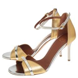 Pre Owned Malone Souliers Gold/Silver Leather Miranda Ankle Strap Sandals Size 37