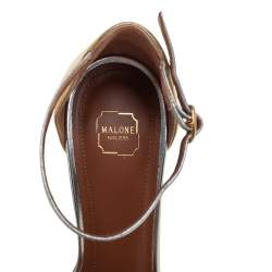 Pre Owned Malone Souliers Gold/Silver Leather Miranda Ankle Strap Sandals Size 37