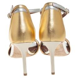 Pre Owned Malone Souliers Gold/Silver Leather Miranda Ankle Strap Sandals Size 37