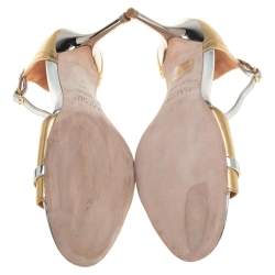 Pre Owned Malone Souliers Gold/Silver Leather Miranda Ankle Strap Sandals Size 37