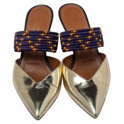 مملوكة مسبقًا Malone Souliers Gold Leather And Canvas Maisie Sandals Size 38.5