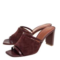 Pre Owned Malone Souliers Brown Leather And Suede Slide Sandals Size 38