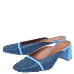 Pre Owned Malone Souliers Blue Raffia Carmen Crystal Embellished Mules Size 40