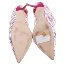 Pre Owned Malone Souliers Multicolor Raffia And White Leather Trim Maureen Pointed Toe Mules Size 38.5