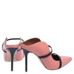 Pre Owned Malone Souliers Pink/Blue Leather Maureen Pointed Toe Mules Size 37.5