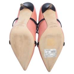 Pre Owned Malone Souliers Pink/Blue Leather Maureen Pointed Toe Mules Size 37.5