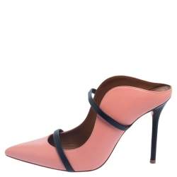 Pre Owned Malone Souliers Pink/Blue Leather Maureen Pointed Toe Mules Size 37.5