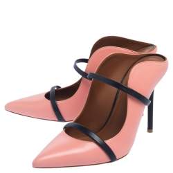 Pre Owned Malone Souliers Pink/Blue Leather Maureen Pointed Toe Mules Size 37.5