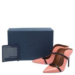 Pre Owned Malone Souliers Pink/Blue Leather Maureen Pointed Toe Mules Size 37.5