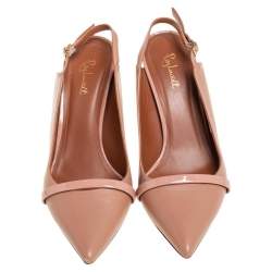 Pre Owned Malone Souliers Beige Leather Marion Pointed Toe Slingback Pumps Size 38.5