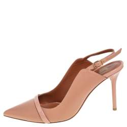 Pre Owned Malone Souliers Beige Leather Marion Pointed Toe Slingback Pumps Size 38.5