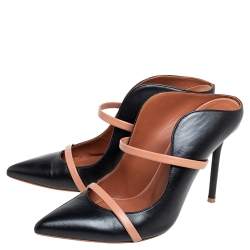 Pre Owned Malone Souliers Black/Beige Leather Maureen Pointed Toe Mules Size 38