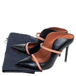 Pre Owned Malone Souliers Black/Beige Leather Maureen Pointed Toe Mules Size 38