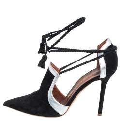 مملوكة مسبقًا حذاء كعب عالي مالون سولييه هاجي سويدي وجلد أسود / فضي مقاس 37