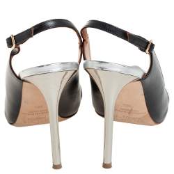 Pre Owned صندل مالون سولييه ماريون سير كاحل جلد أسود/ فضي مقاس 38.5