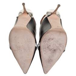 Pre Owned صندل مالون سولييه ماريون سير كاحل جلد أسود/ فضي مقاس 38.5