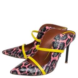 Pre Owned Malone Souliers Multicolor Leopard Print Python And Leather Maureen Pointed Toe Mules Size 37.5