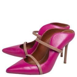 Pre Owned Malone Souliers Pink Leather Maureen Pointed Toe Mules Size 35