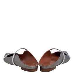 Pre Owned Malone Souliers Silver Glitter Leather Maureen Pointed Toe Flats Size 38.5