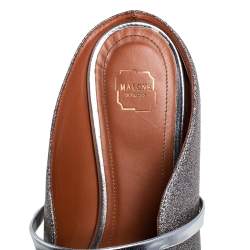 Pre Owned Malone Souliers Silver Glitter Leather Maureen Pointed Toe Flats Size 38.5