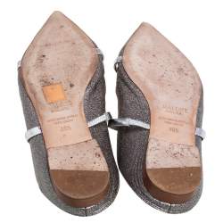Pre Owned Malone Souliers Silver Glitter Leather Maureen Pointed Toe Flats Size 38.5