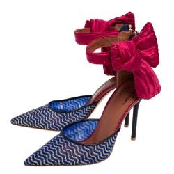 Pre Owned Malone Souliers Multicolor Leather and Glitter Mesh Ankle Bow D' Orsay Pumps Size 37