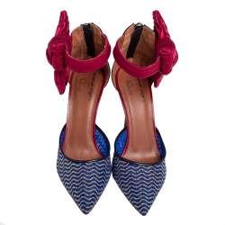 Pre Owned Malone Souliers Multicolor Leather and Glitter Mesh Ankle Bow D' Orsay Pumps Size 37