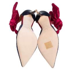 Pre Owned Malone Souliers Multicolor Leather and Glitter Mesh Ankle Bow D' Orsay Pumps Size 37