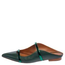 Pre Owned Malone Souliers Green Leather Maureen Flats Size 38