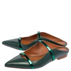Pre Owned Malone Souliers Green Leather Maureen Flats Size 38
