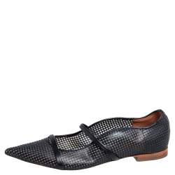 مملوكة مسبقًا Malone Souliers Black Perforated Leather Maureen Flats Size 40