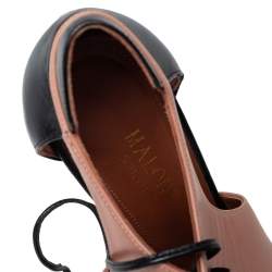 Pre Owned Malone Souliers Beige/Black Leather Montana Pointed Toe Lace Up Booties Size 38